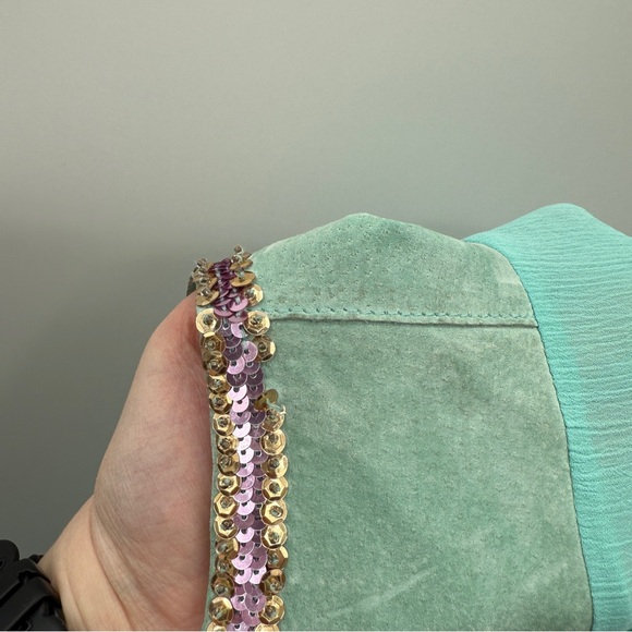 Vintage Wilson's Leather‎ Blue Suede Boho Western Sequin Kimono Sleeve Top Sz XL - Picture 14 of 16